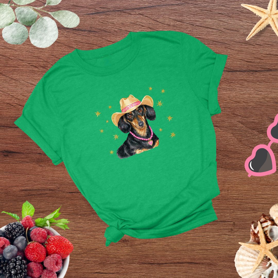 Whimsical Western Inspired Dachshund in Cowboy Hat