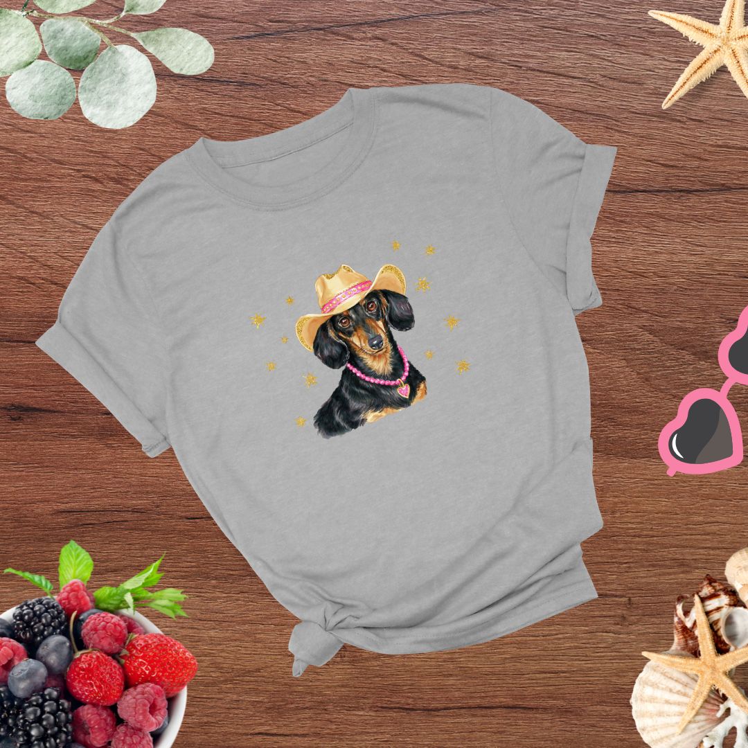 Whimsical Western Inspired Dachshund in Cowboy Hat