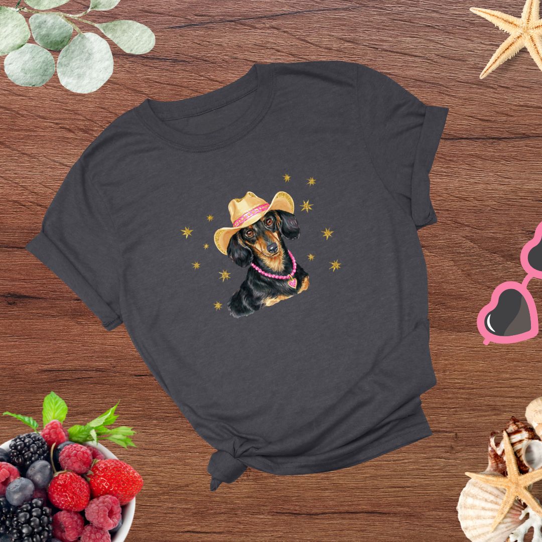 Whimsical Western Inspired Dachshund in Cowboy Hat
