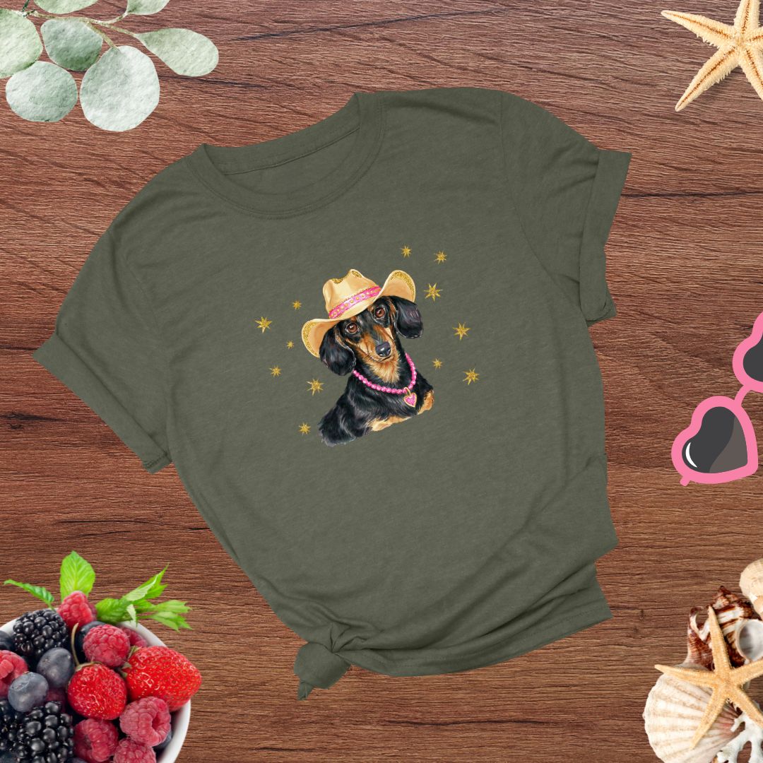 Whimsical Western Inspired Dachshund in Cowboy Hat