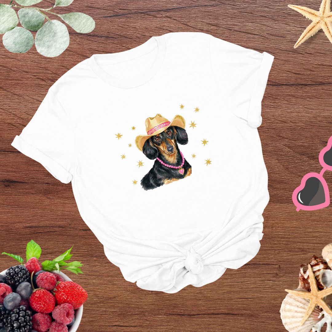 Whimsical Western Inspired Dachshund in Cowboy Hat