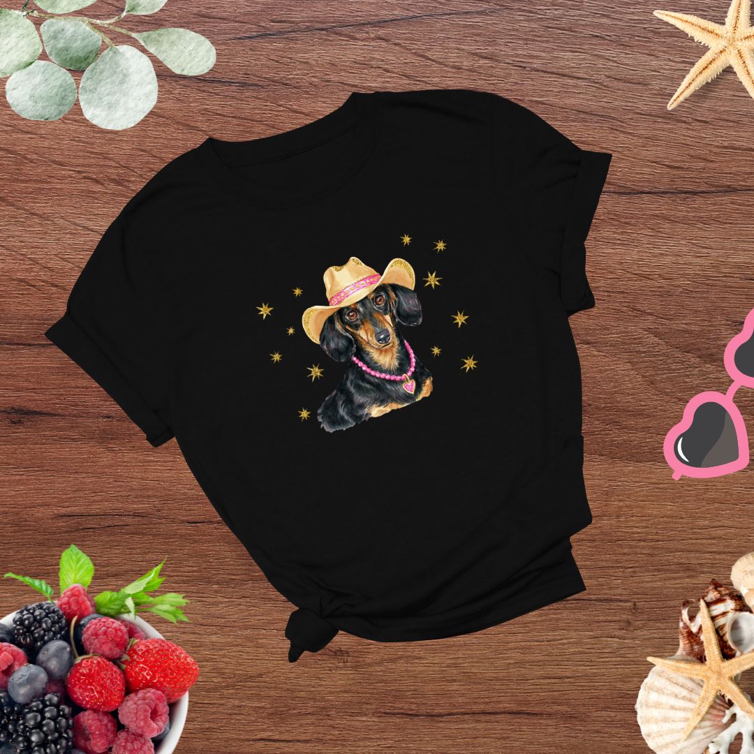 Whimsical Western Inspired Dachshund in Cowboy Hat