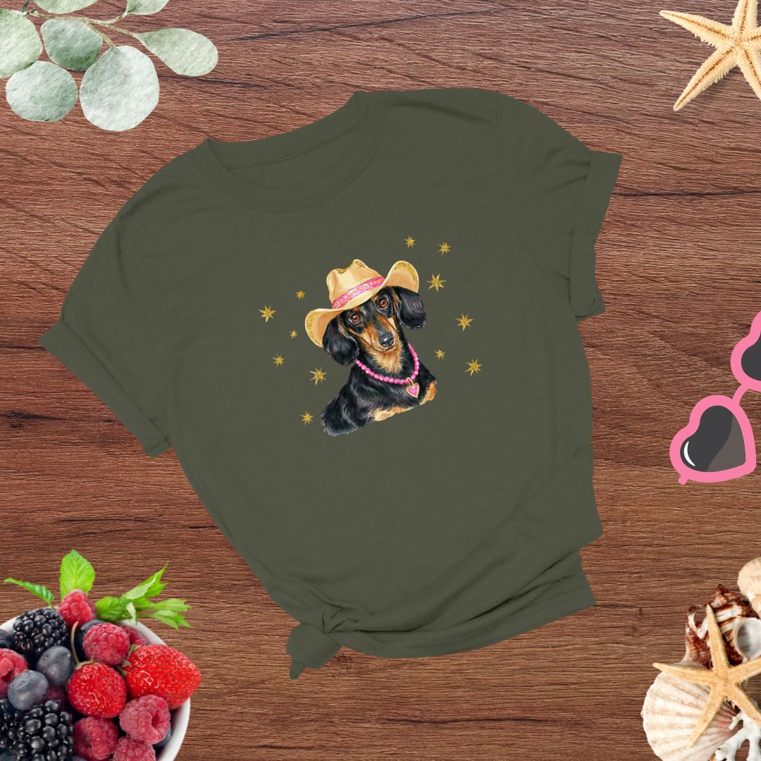 Whimsical Western Inspired Dachshund in Cowboy Hat