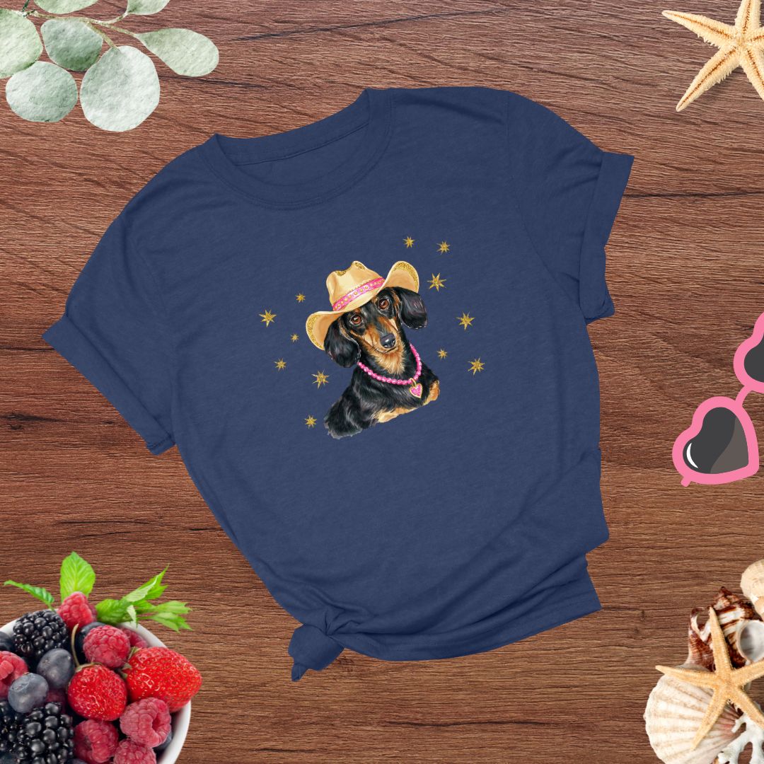 Whimsical Western Inspired Dachshund in Cowboy Hat